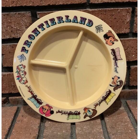 Vintage Disney Frontierland Divided Plates Yellow Melamine Plates 9.5" Diameter - Picture 1 of 2